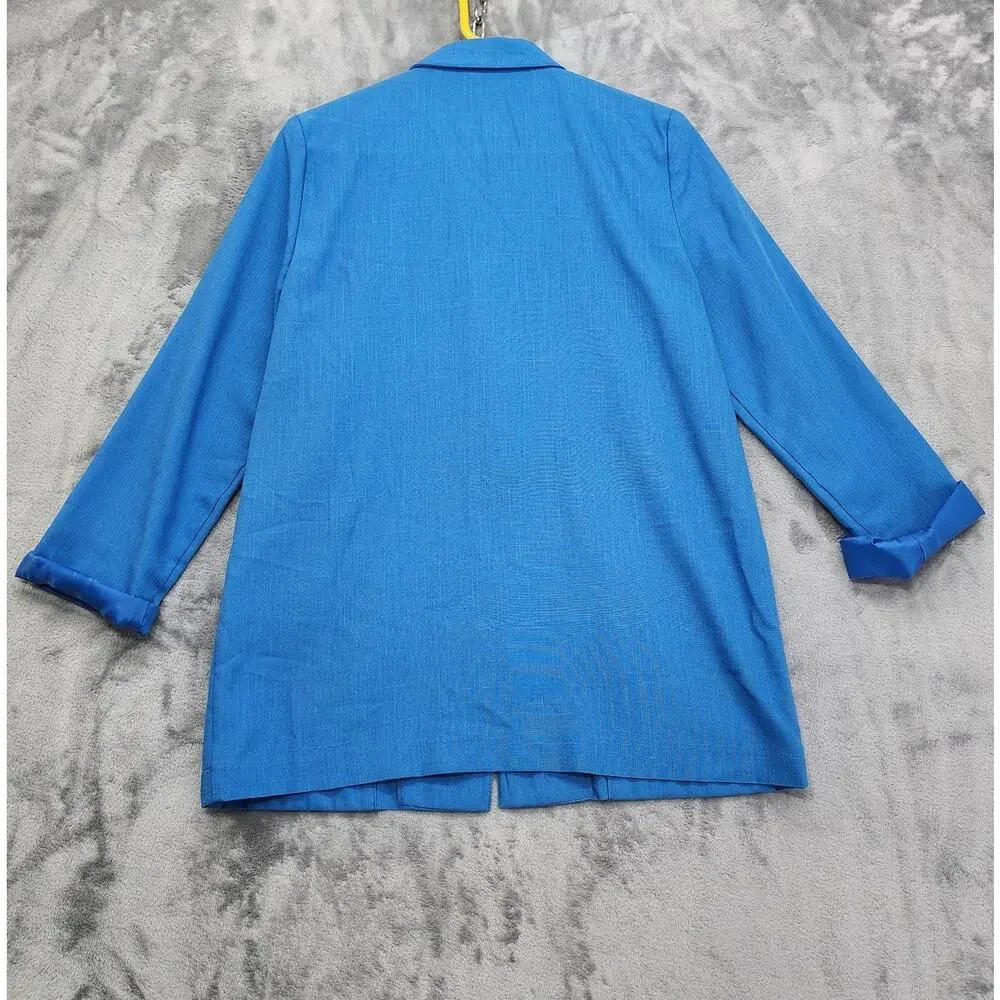 Vintage Sag Harbor Jacket Women 12 Blue Single Button Crop Cuffed Sleeves Blazer - Picture 3 of 10